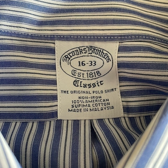 Brooks Brothers Classic Button Down Non-Iron Blue/White Stripe Neck 16 - Picture 4 of 7